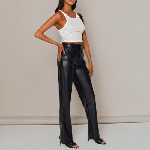Buy NUFIWI Women's Faux Leather Pants High Waist Straight Wide Leg